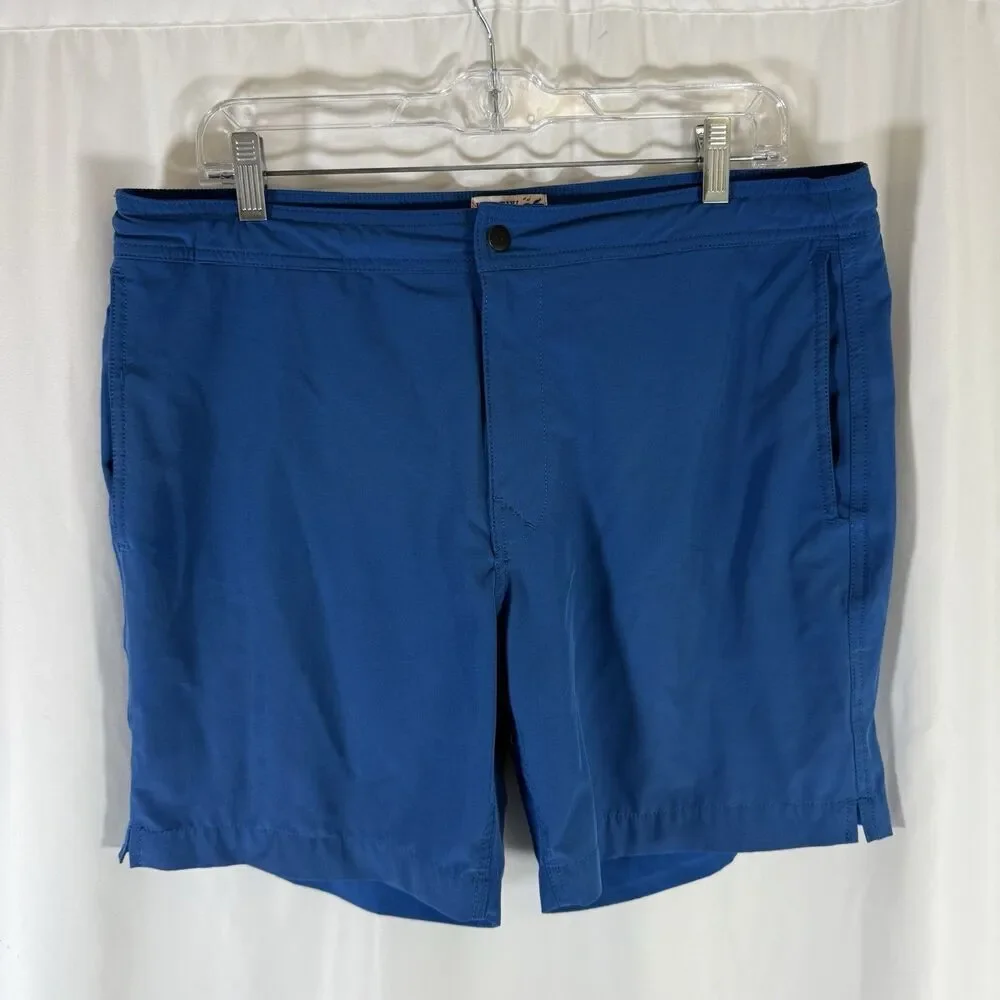 J. Crew Swim Trunks Mens XL Blue Drawstring Snap Zip Fle Swimwear Lining Cut Out